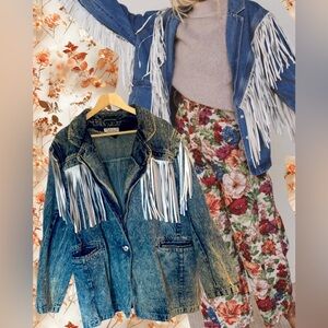 Vintage! Stefano Acid Wash Denim & Leather Fringe Oversized Jean Jacket 20W